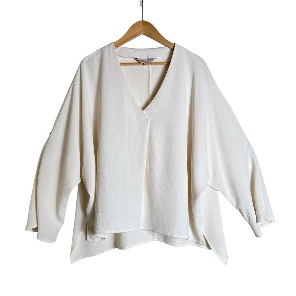 Willow Drive Women's 3/4 Sleeve V-Neck Hi-Low Relaxed Pullover Top Size XL Cream